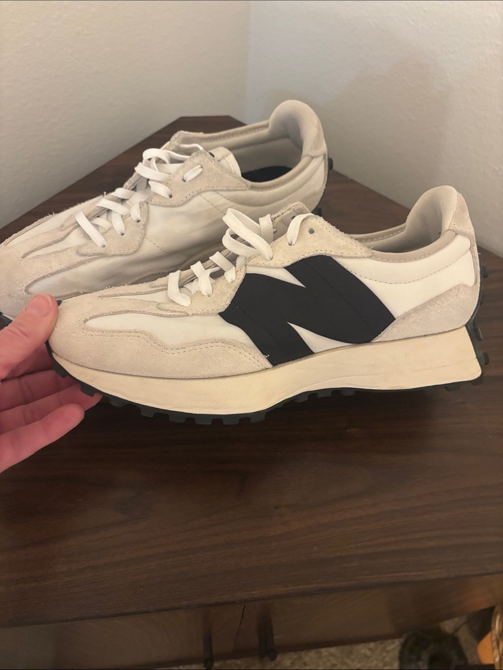 New Balance White and Black Retro Runner Sneakers